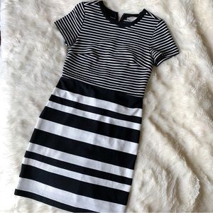 LOFT black and white striped sheath tight fit dress, faux pencil skirt size 2